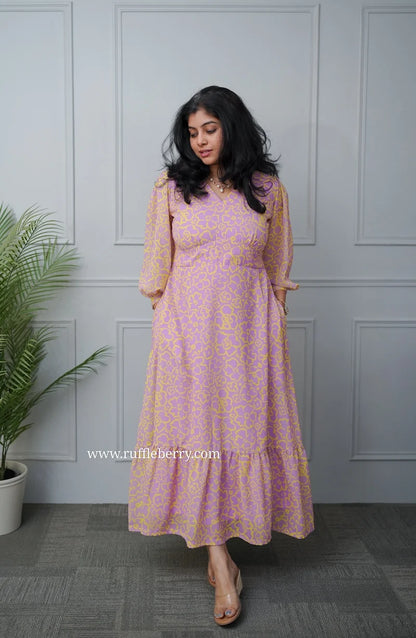 Julia Lavender Georgette A-line Dress