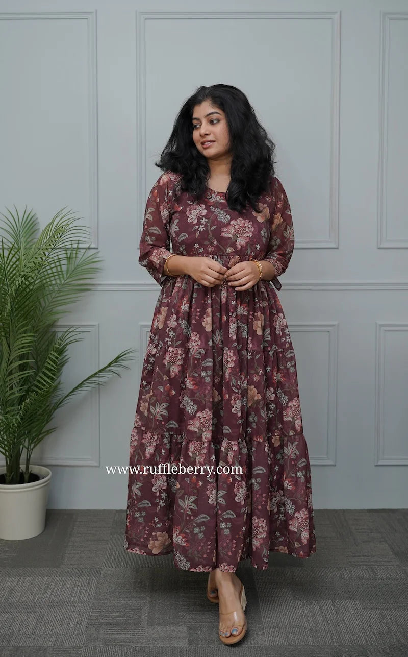 kyra brown georgette tier dress