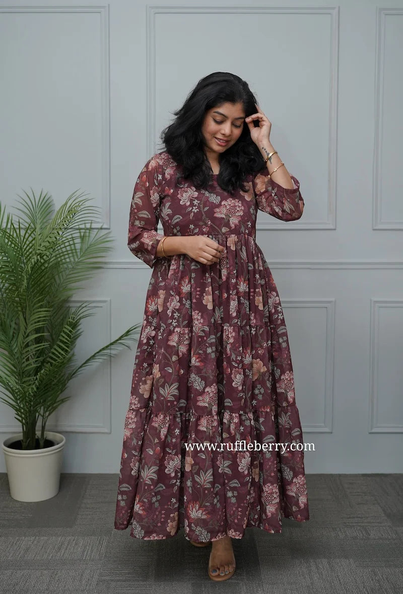 kyra brown georgette tier dress