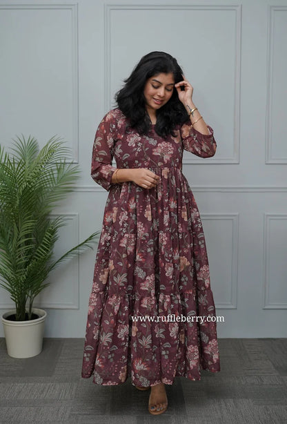 Kyra Brown Georgette Tier Dress