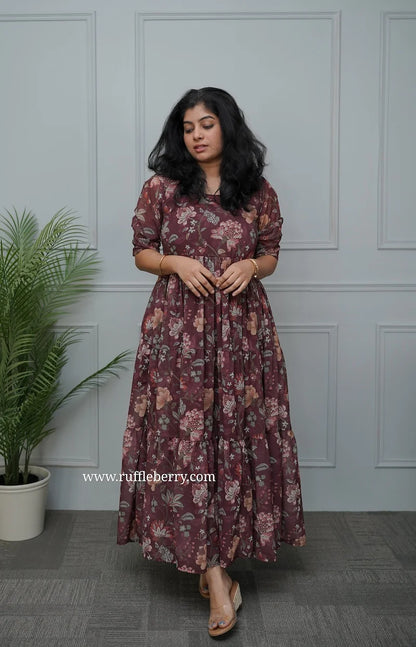 Kyra Brown Georgette Tier Dress