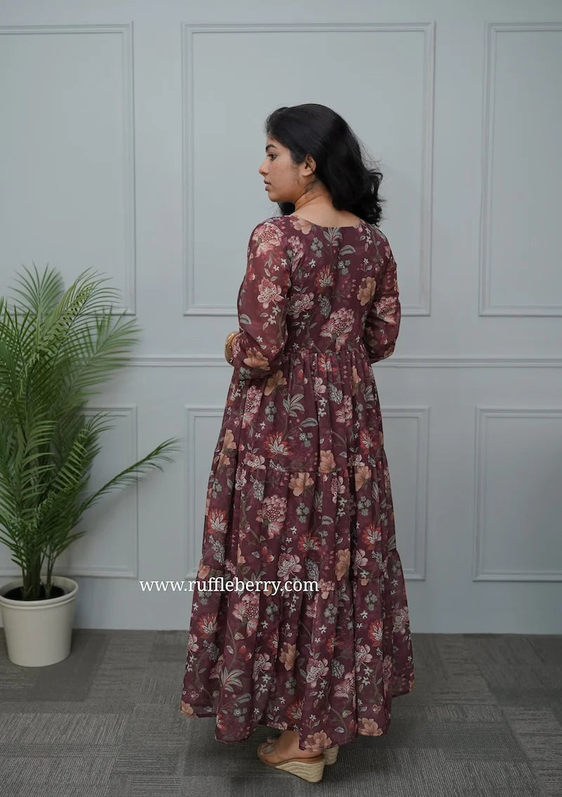 kyra brown georgette tier dress