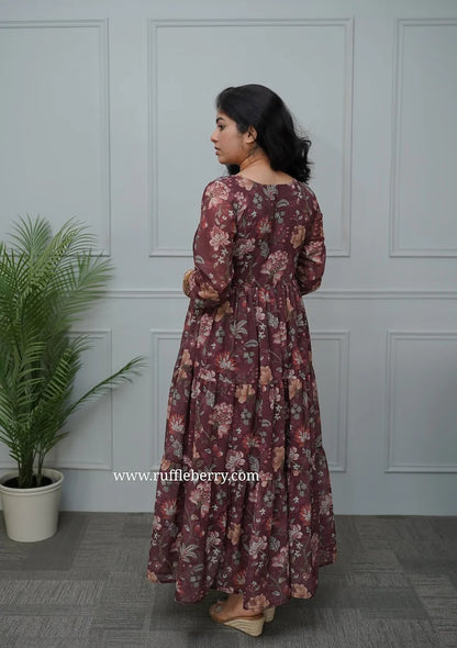 Kyra Brown Georgette Tier Dress