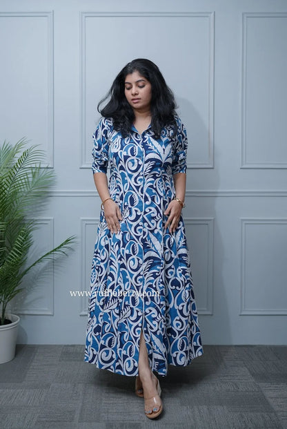 Arden Indigo Cotton Flared Shirt Dress