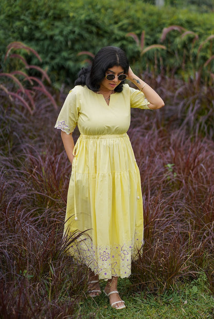 Butter Up Embroidered Cotton Tier Dress