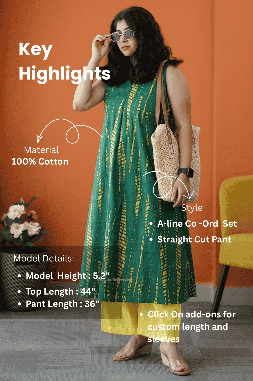 barsa dark green cotton co-ord set