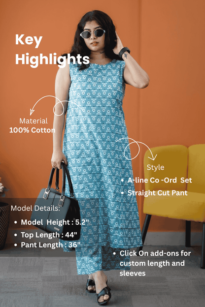 Barsa Blue Daisy Cotton Co-ord Set