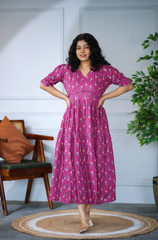 Elira Fuschia Cotton Tier Dress