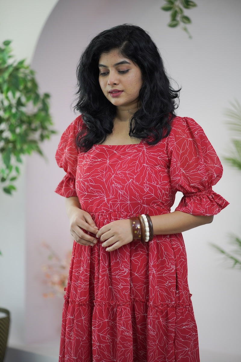 arina tomatored georgette dress