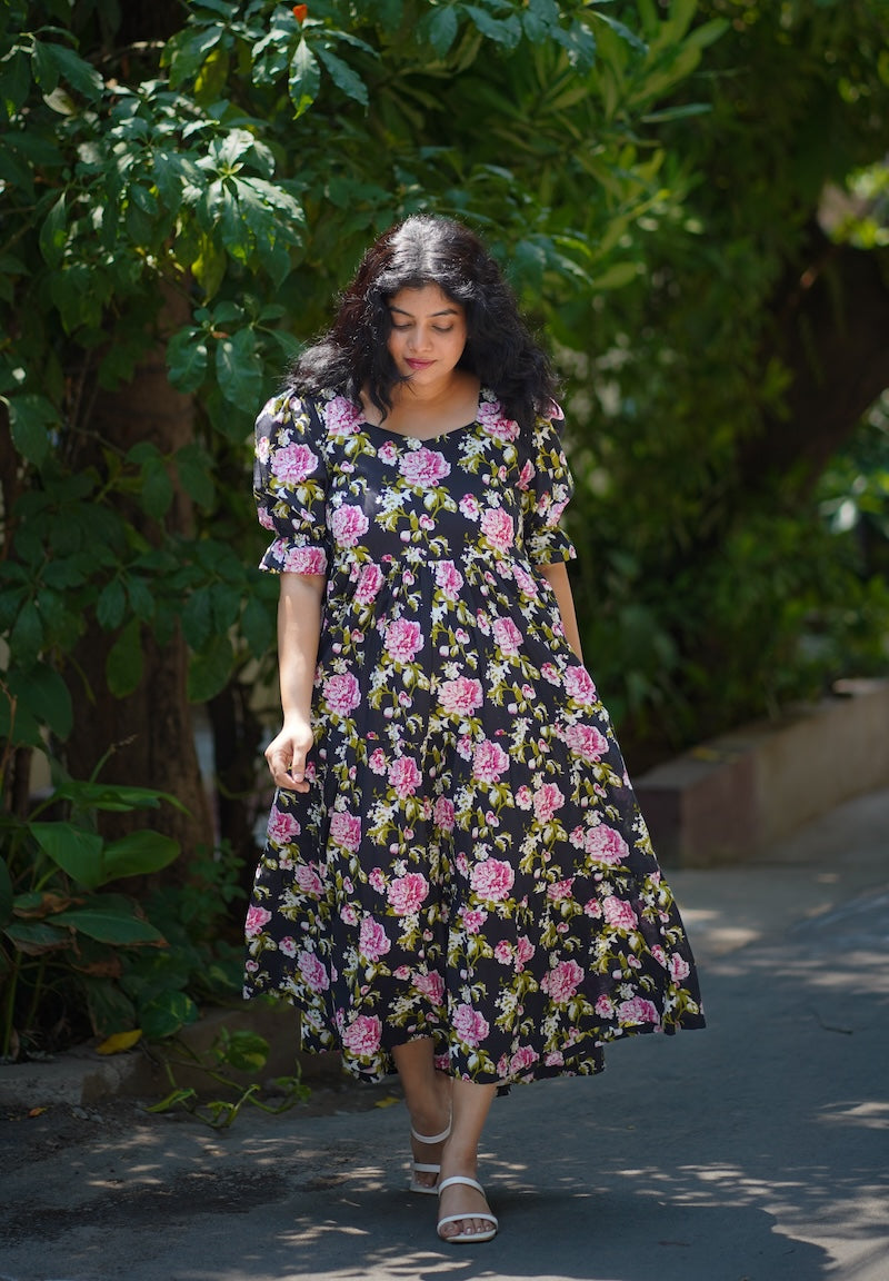viya blackrose cotton tier dress