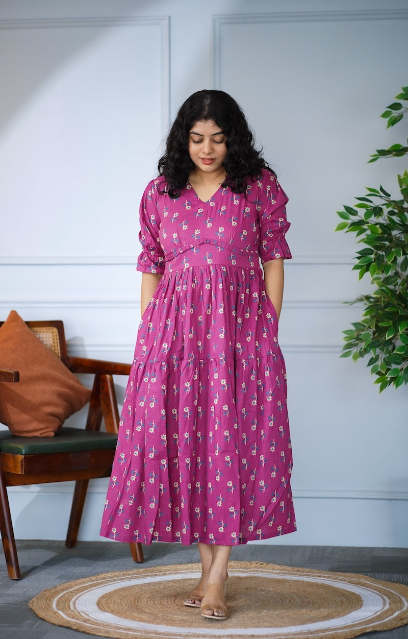 elira fuschia cotton tier dress