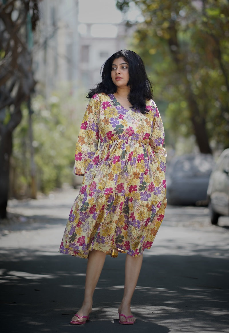 Ishani Floral Cotton Tier Dress