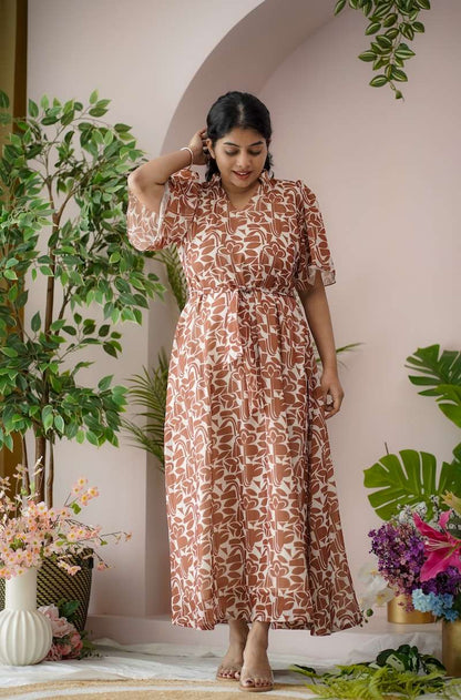 Maira Caramel Georgette Dress