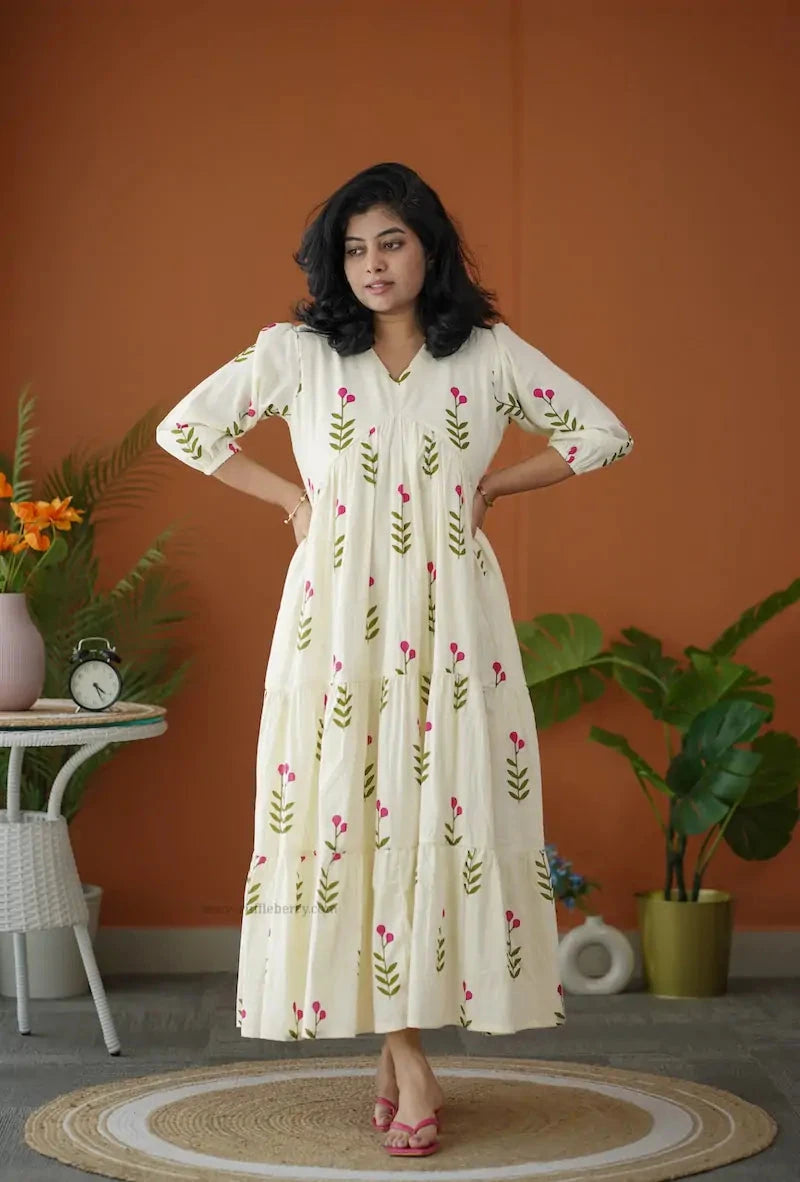 barb white pink floral cotton dress