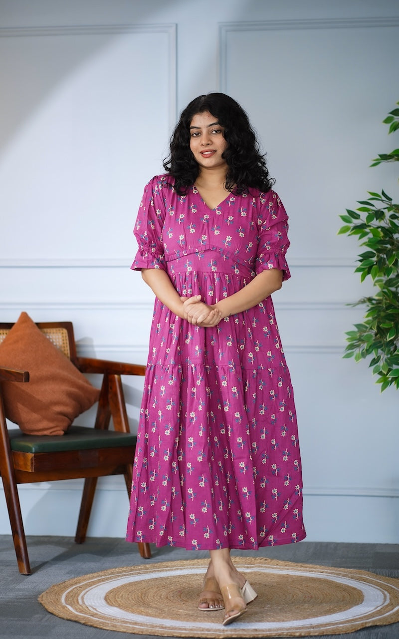 elira fuschia cotton tier dress