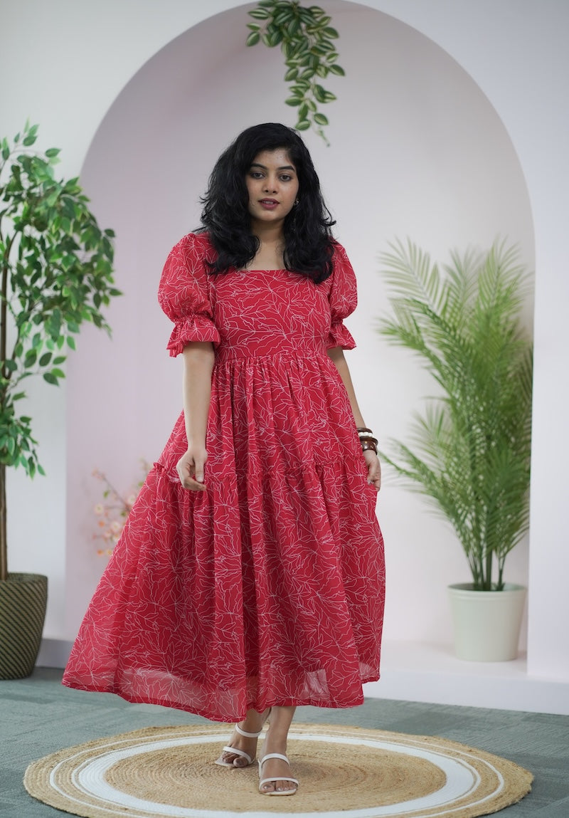 arina tomatored georgette dress