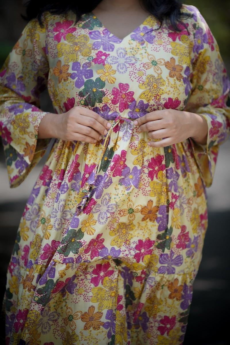 ishani floral cotton tier dress