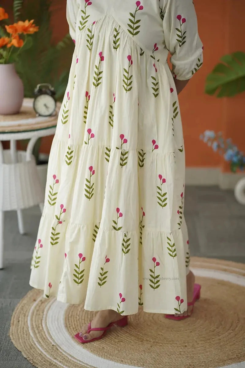 BarB White Pink Floral Cotton Dress