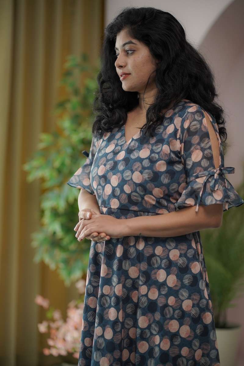 maira darkgrey polka georgette dress