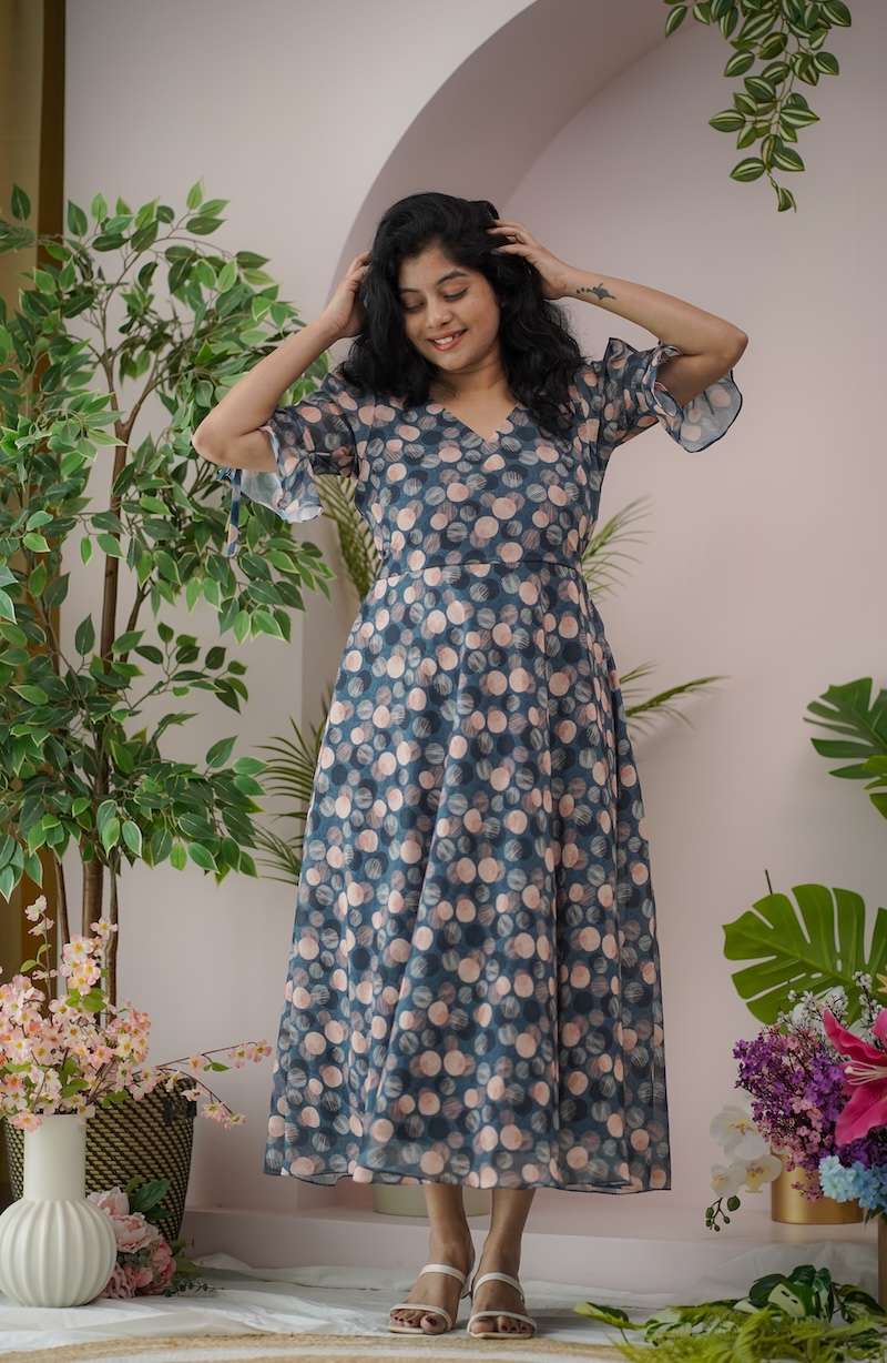 Maira DarkGrey Polka Georgette Dress