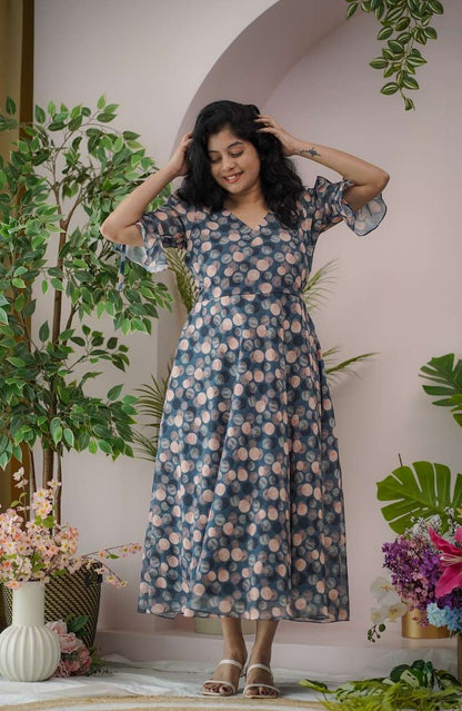 Maira DarkGrey Polka Georgette Dress