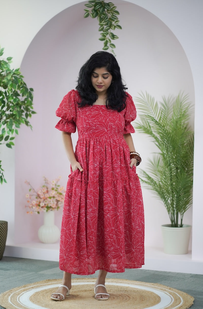 arina tomatored georgette dress
