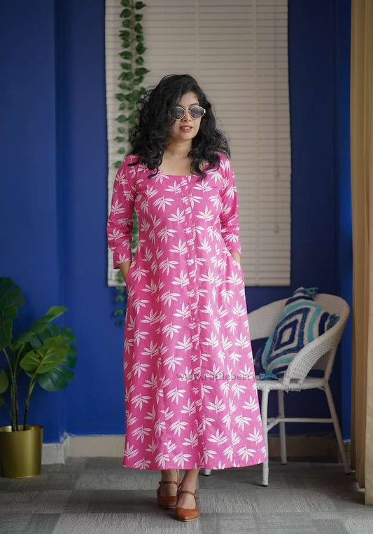 Augusta Pink Cotton Aline Dress