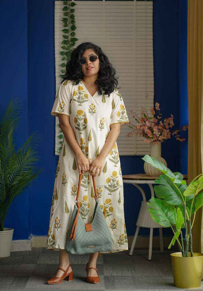 Augusta White Floral Aline Cotton Dress