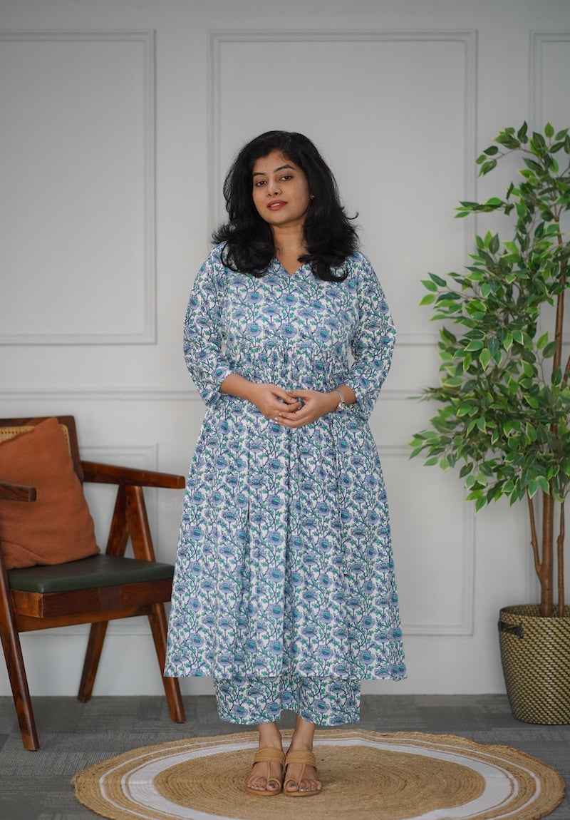 bluewhite cotton co-ord set