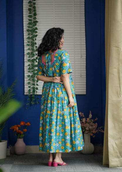 Augusta Turqoise Blue Cotton Tier Dress