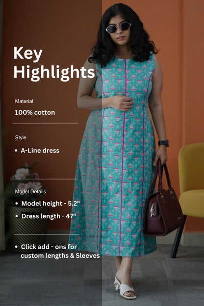 Iris Blue Cotton A-line Dress