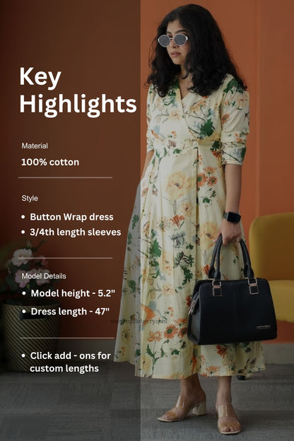 Iris Off-White Cotton Button Wrap Dress