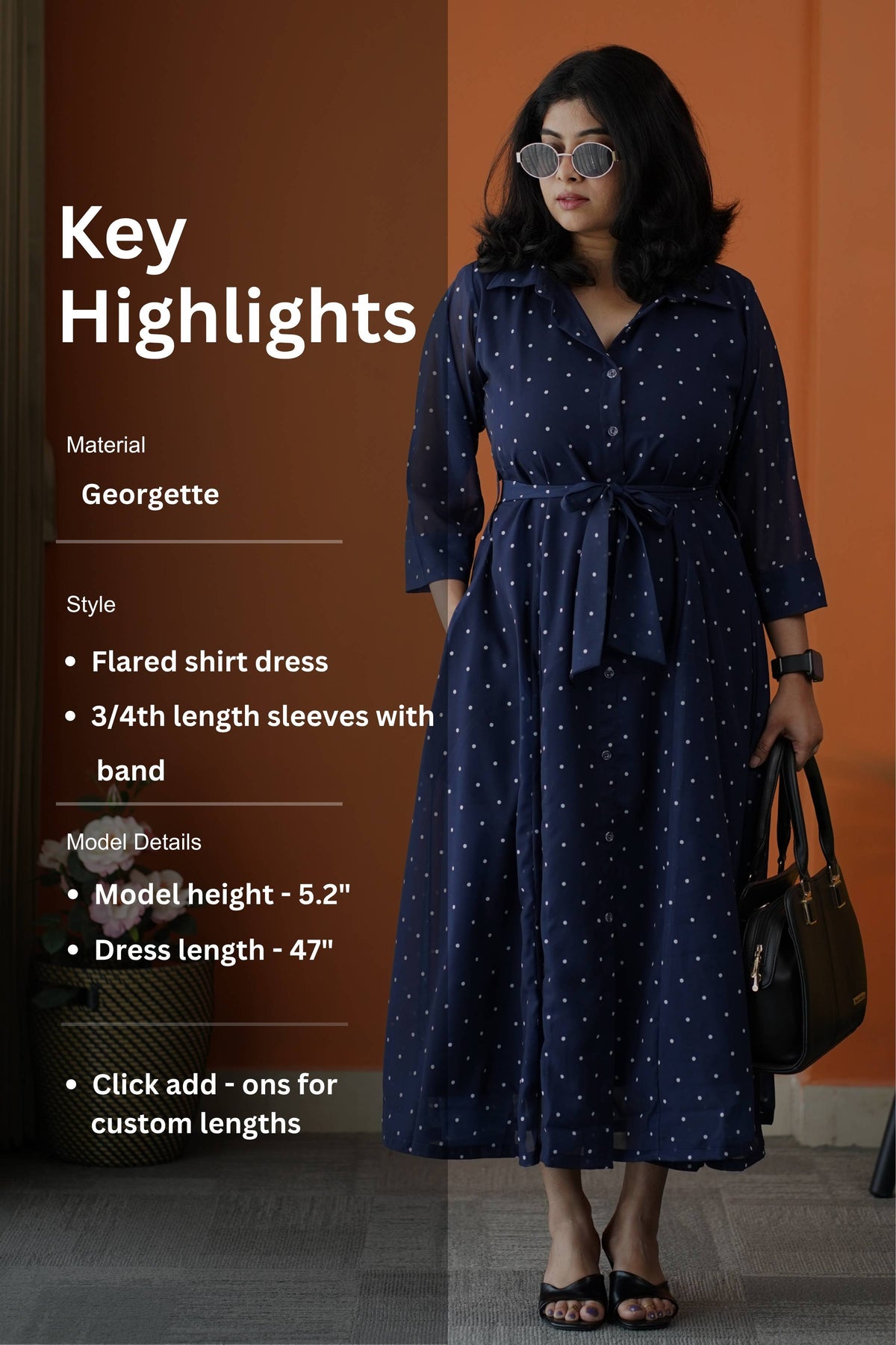 junaluv dark blue georgette flared shirt dress